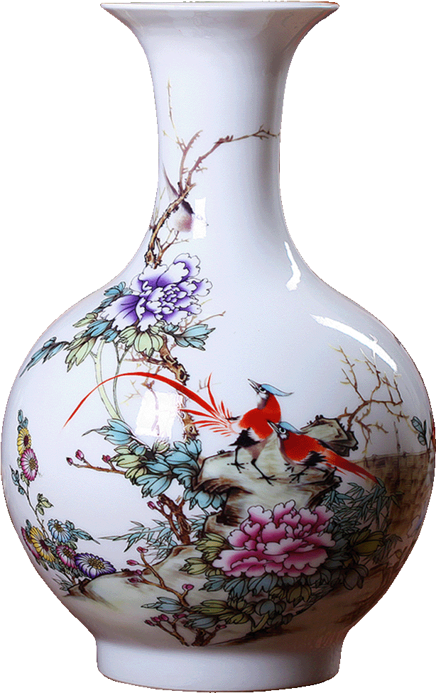 Traditional Chinese Floral Vase PNG