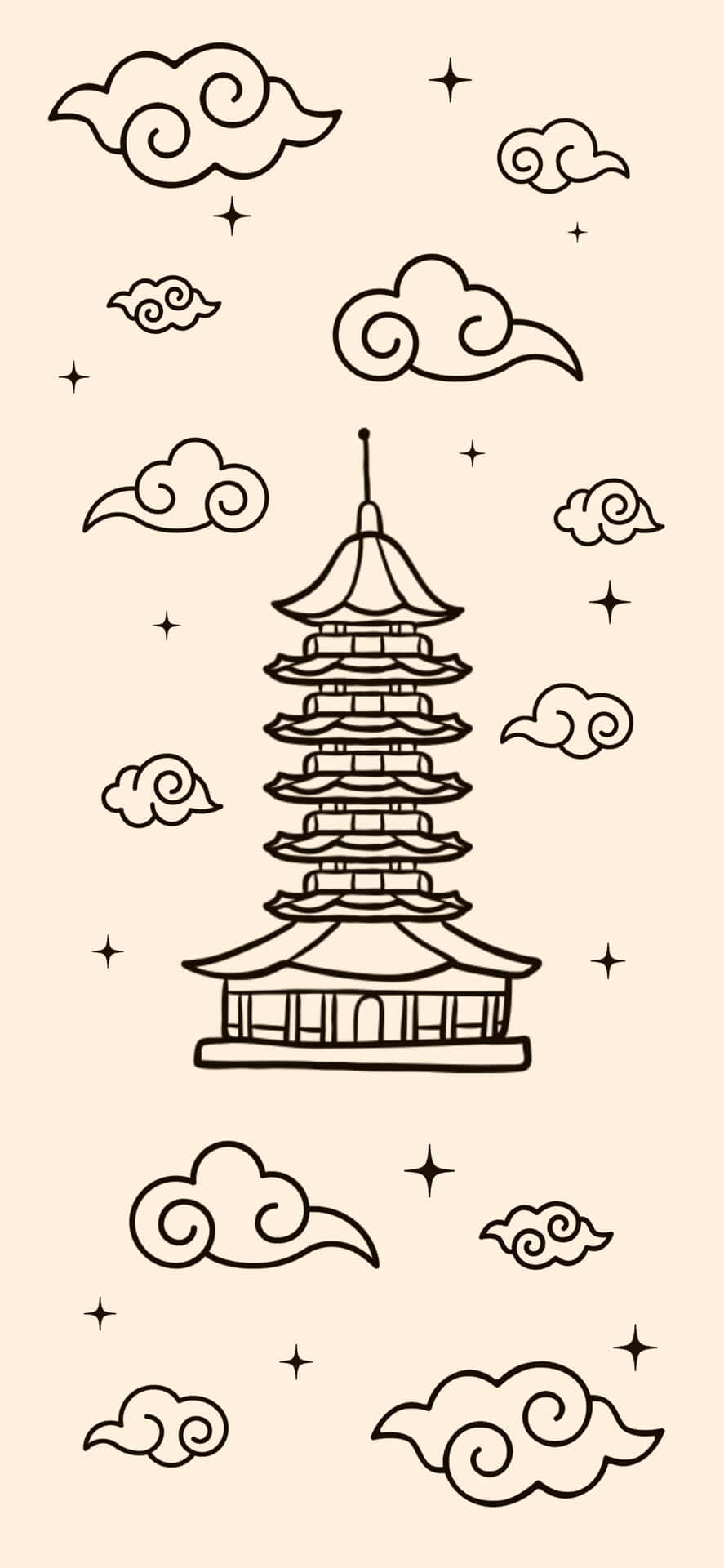 Traditional Chinese Pagoda Clouds Illustration Wallpaper