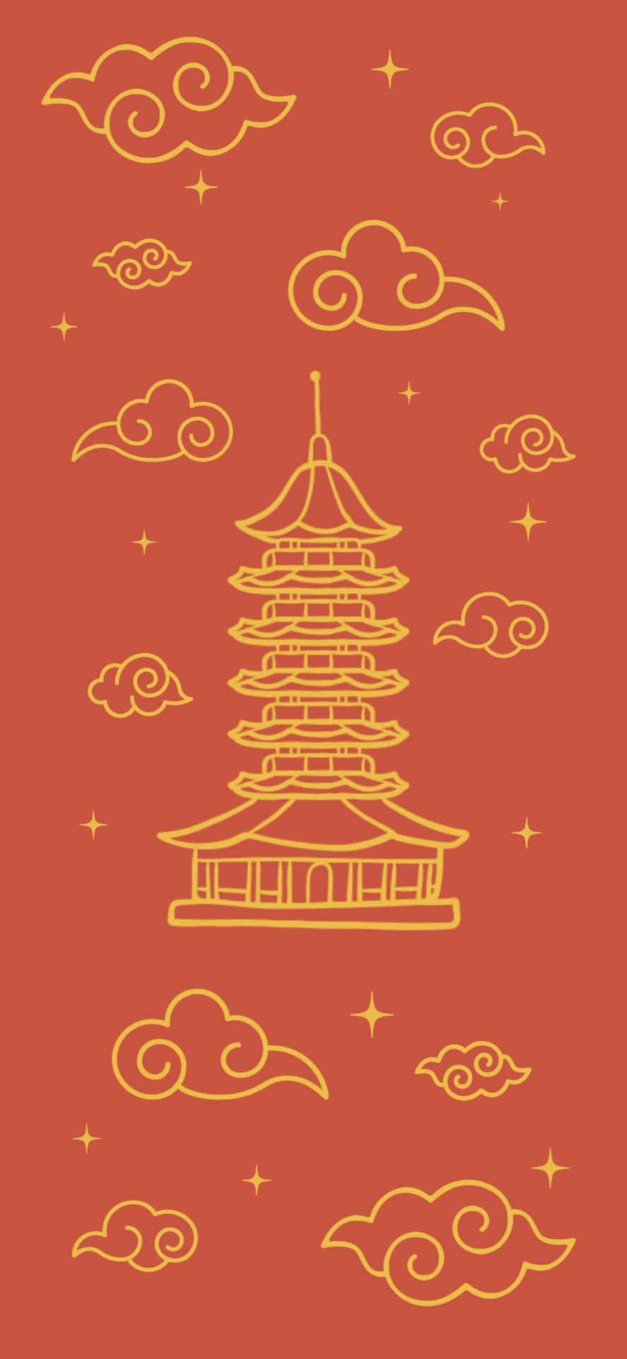 Traditional Chinese Pagoda Red Background Wallpaper