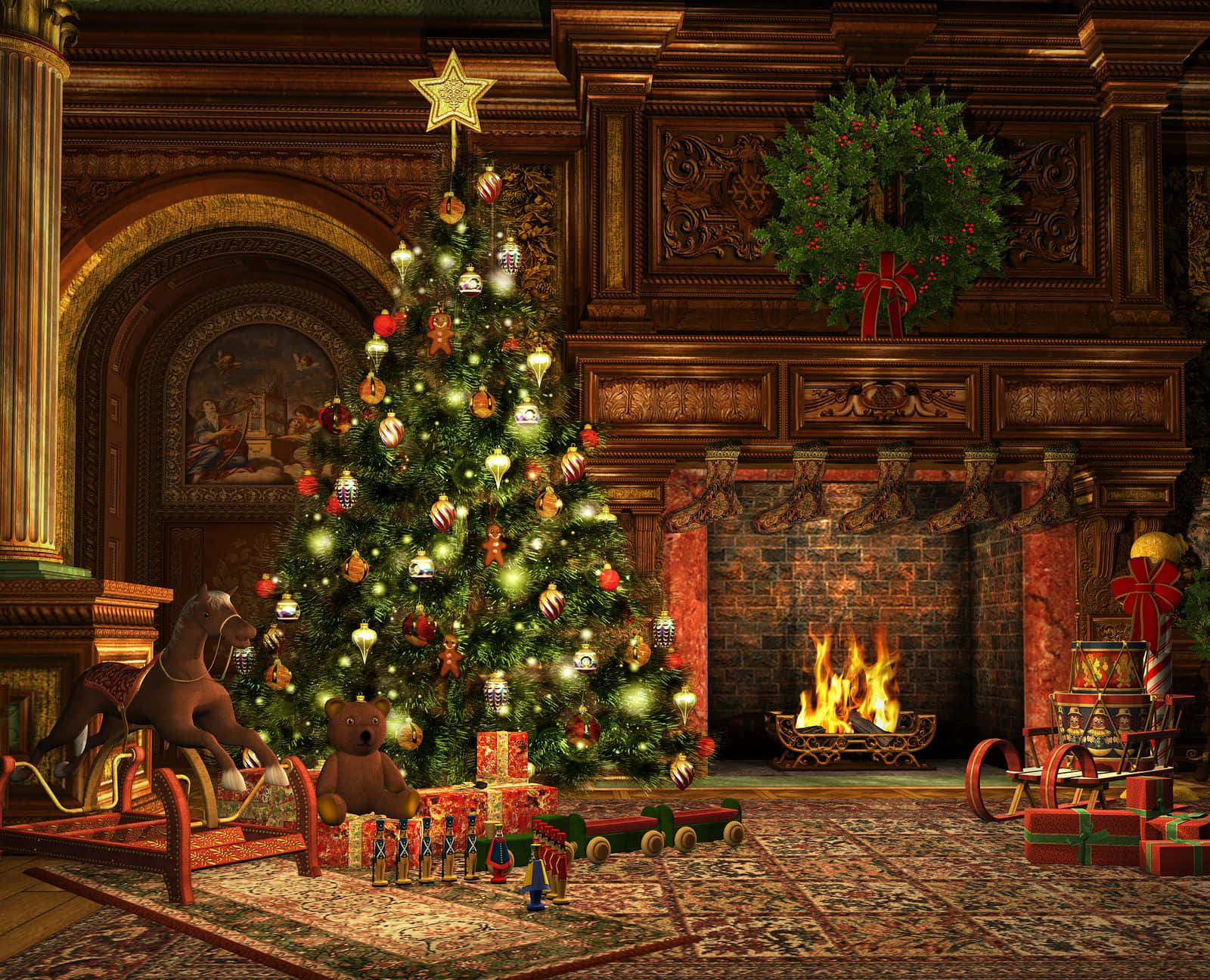 Traditional Christmas Celebration Scene Wallpaper