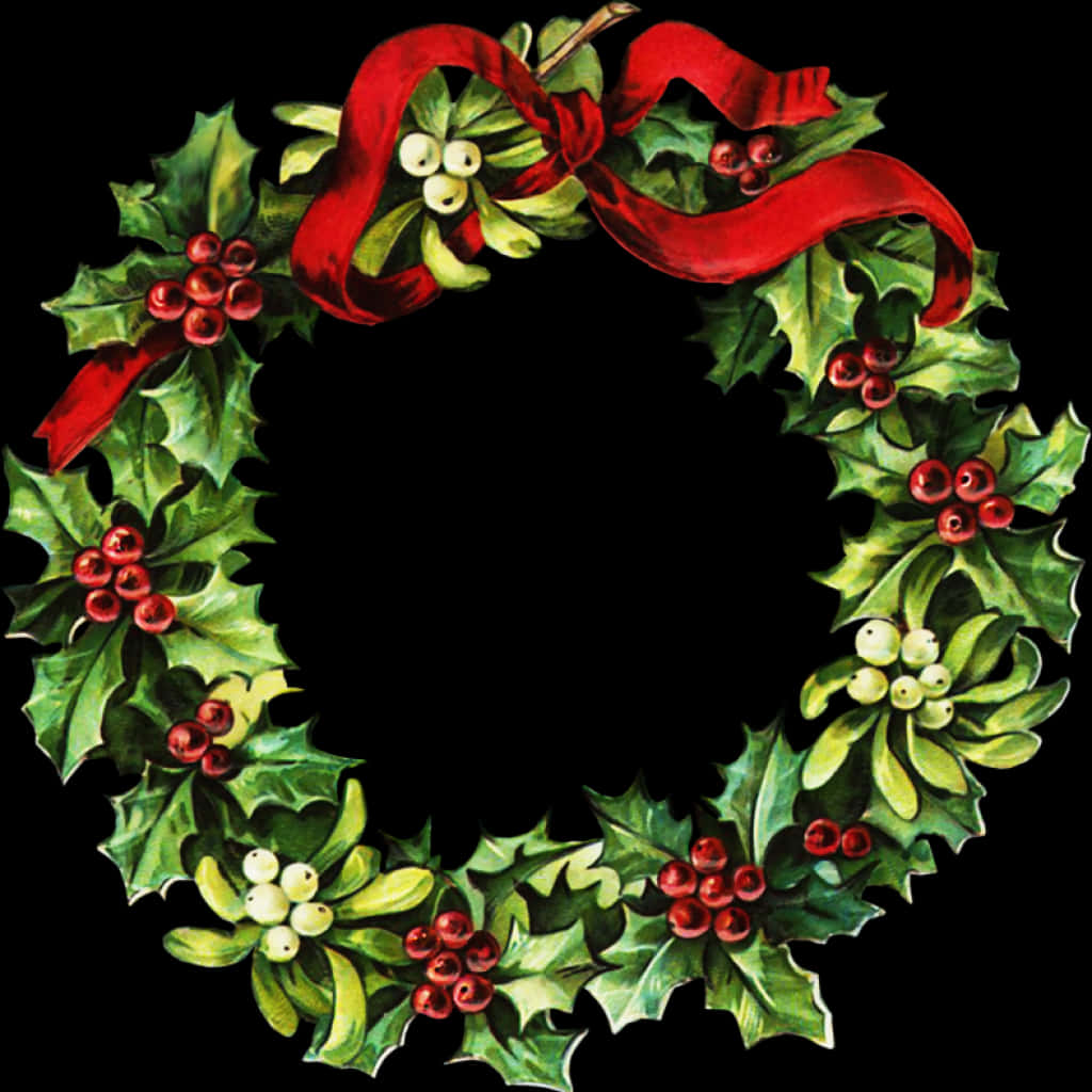 Traditional Christmas Holly Wreath PNG