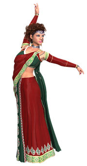 Traditional Dance Pose Red Sari PNG