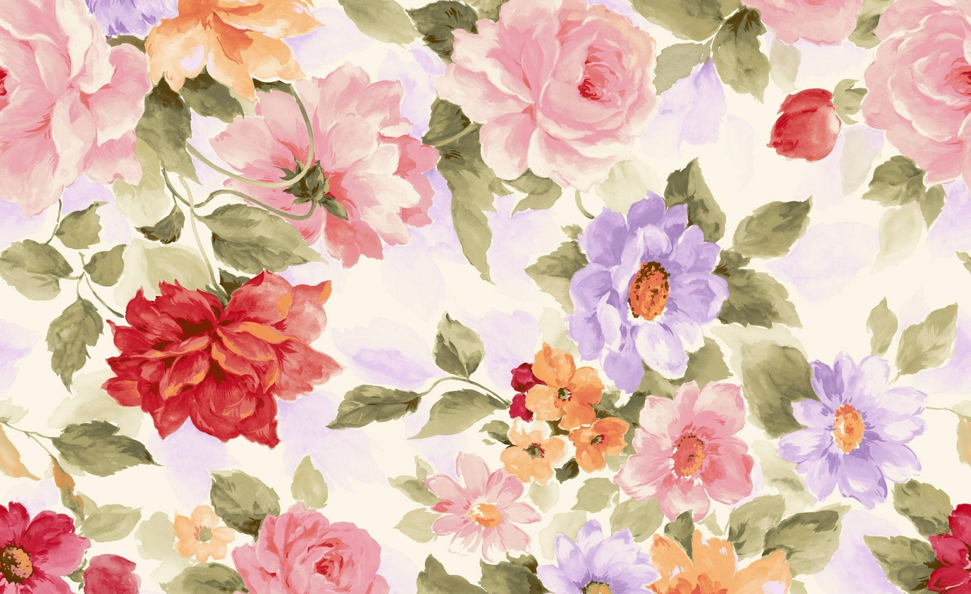 Vibrant Traditional Flower Painting for Desktop Wallpaper