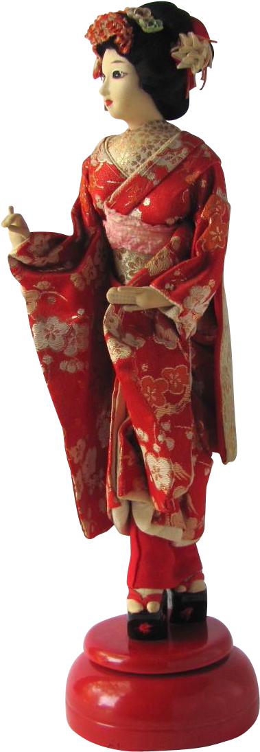 Traditional Geisha Doll Red Kimono PNG