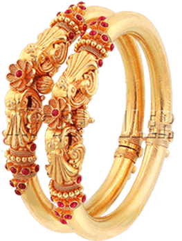 Traditional Gold Bangleswith Red Gem Accents PNG