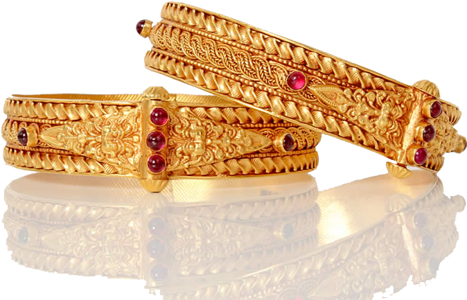 Traditional Gold Bangleswith Rubies PNG