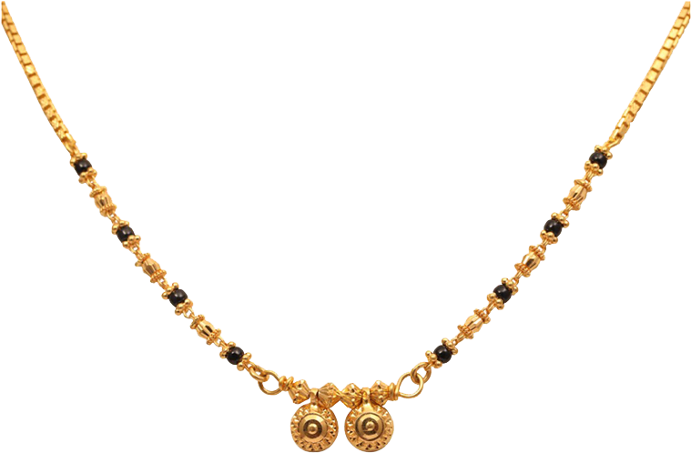 Traditional Gold Black Beaded Mangalsutra Design PNG