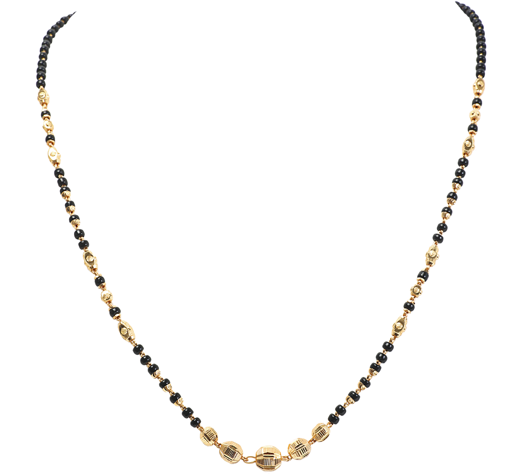 Traditional Gold Black Beaded Mangalsutra Design PNG