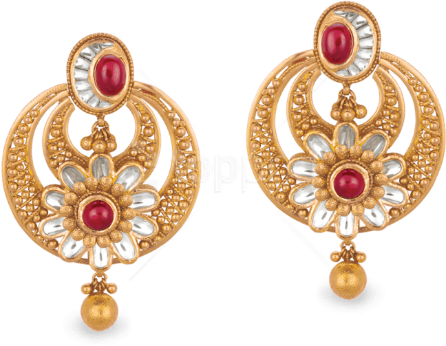 Traditional Gold Floral Earringswith Gemstones PNG