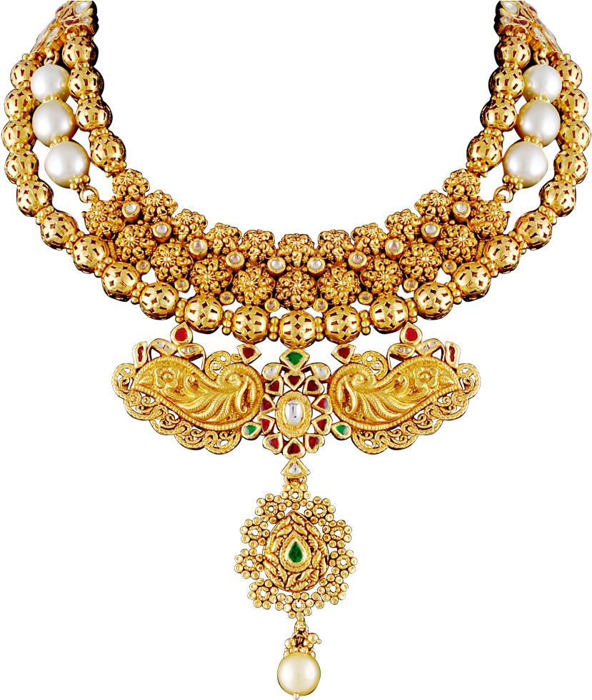 Traditional Gold Necklace Design PNG