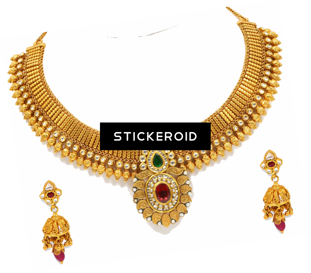 Traditional Gold Necklace Earrings Set PNG