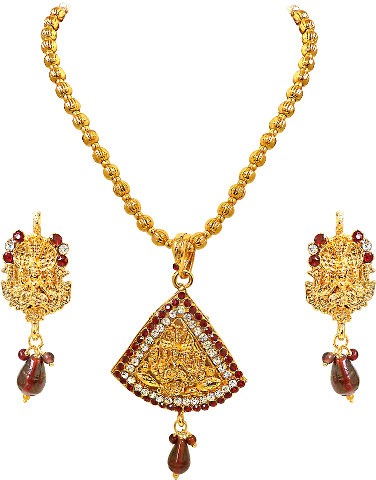 Traditional Gold Necklace Earrings Set PNG