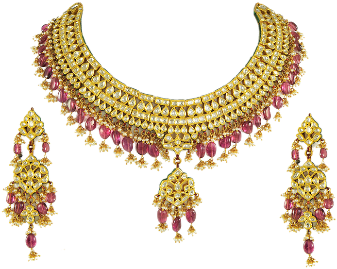 Traditional Gold Necklace Earrings Set PNG