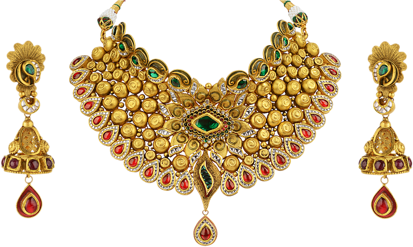 Traditional Gold Necklace Setwith Earrings PNG