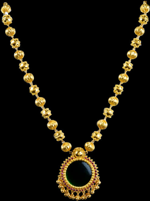 Traditional Gold Necklacewith Gemstone Pendant PNG