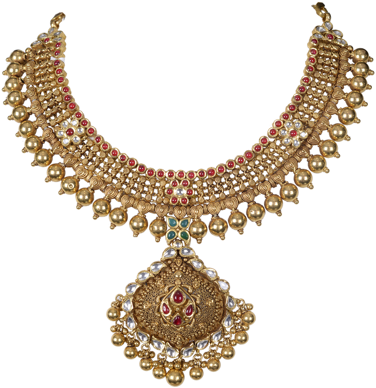 Traditional Gold Necklacewith Pendant Jewelry PNG