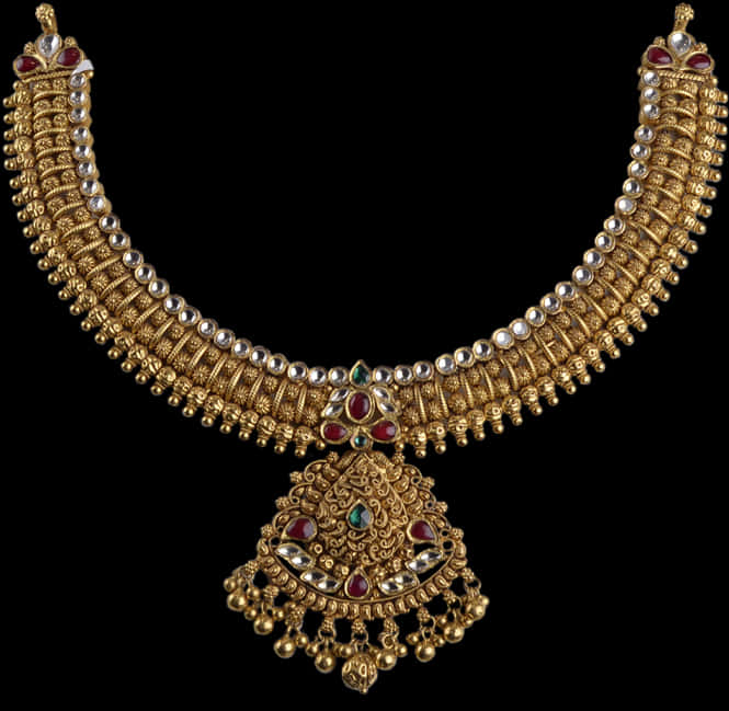 Traditional Gold Necklacewith Precious Gems.jpg PNG