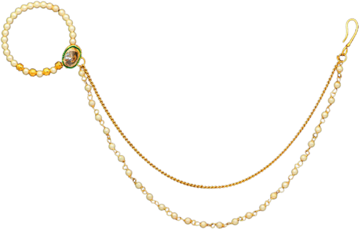 Traditional Gold Nose Ring Chain Jewelry PNG