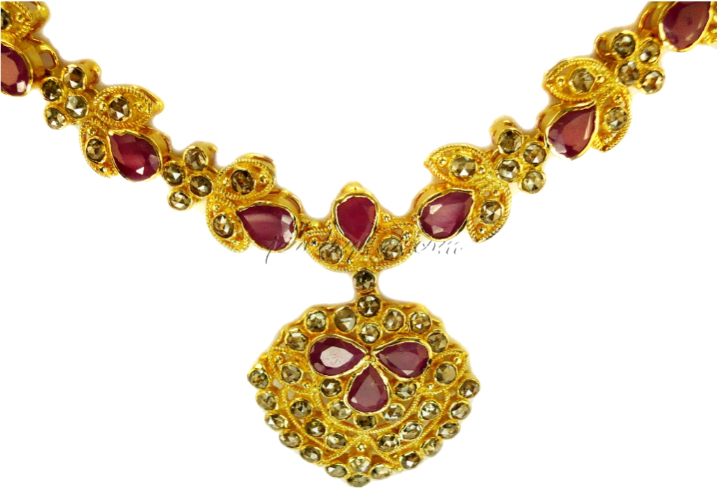 Traditional Gold Plated Necklacewith Red Gemstones PNG