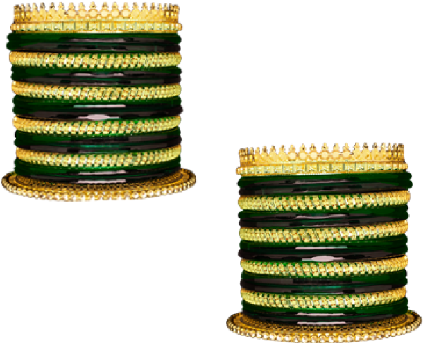 Traditional Goldand Green Bangles Set PNG