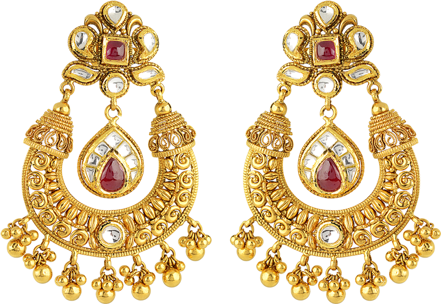 Traditional Golden Chandelier Earrings PNG