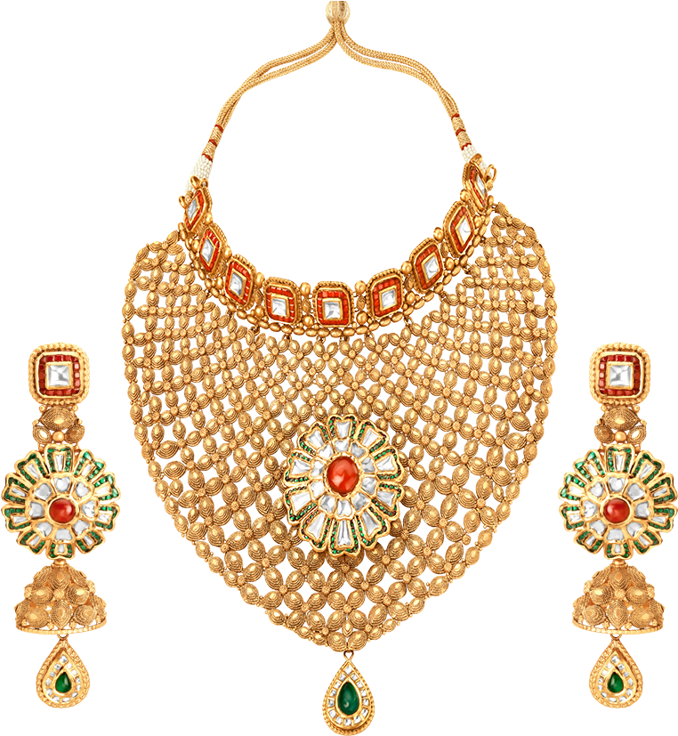 Traditional Golden Jewelry Setwith Gems PNG