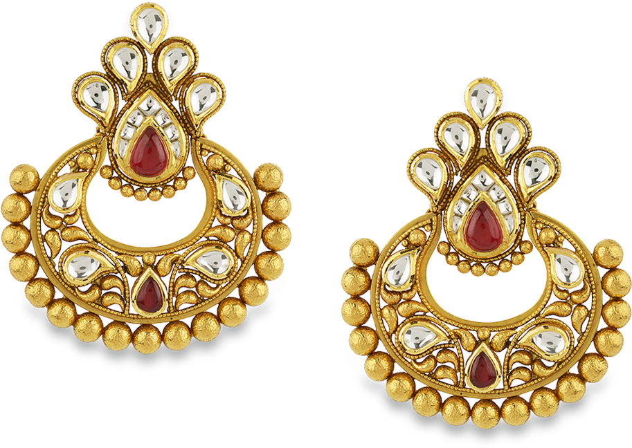 Traditional Golden Peacock Earrings PNG