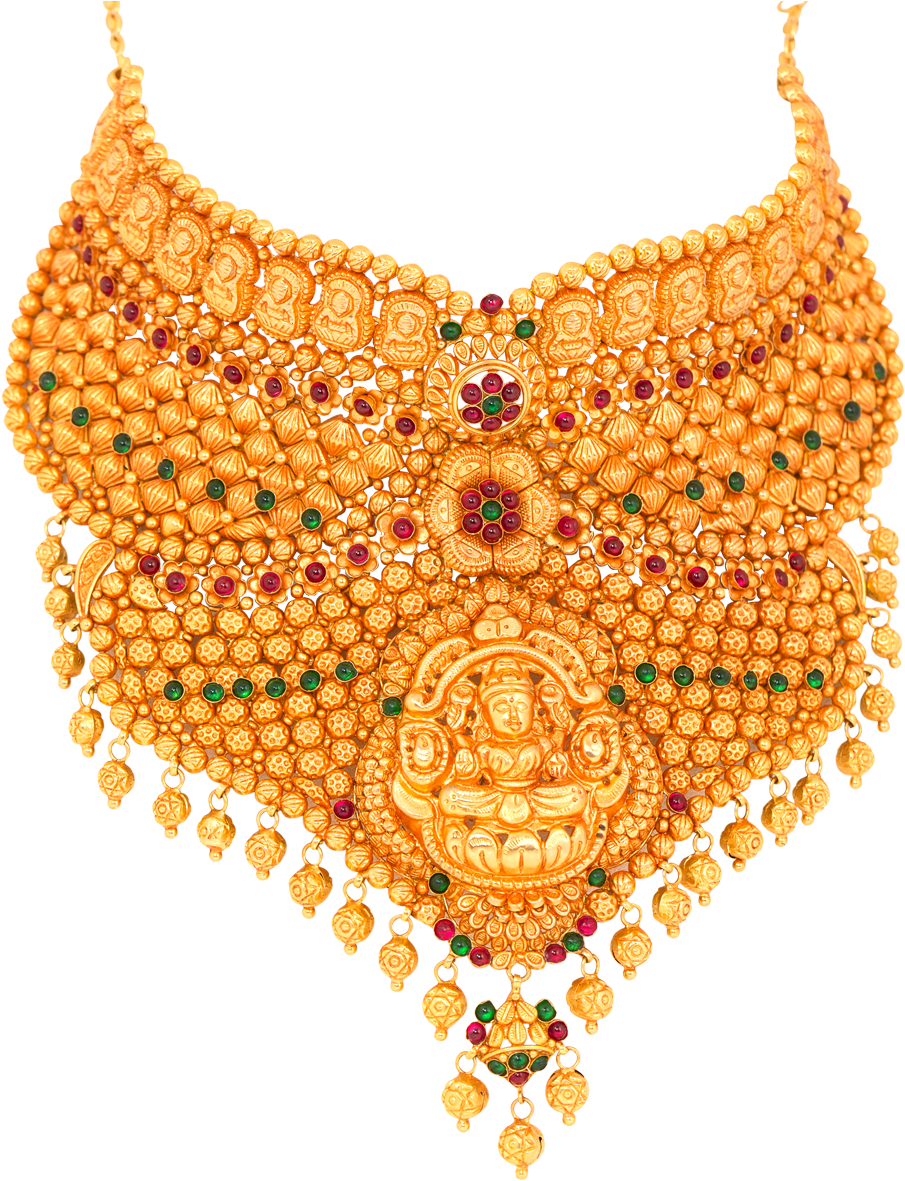 Traditional Golden Temple Jewelry Necklace PNG