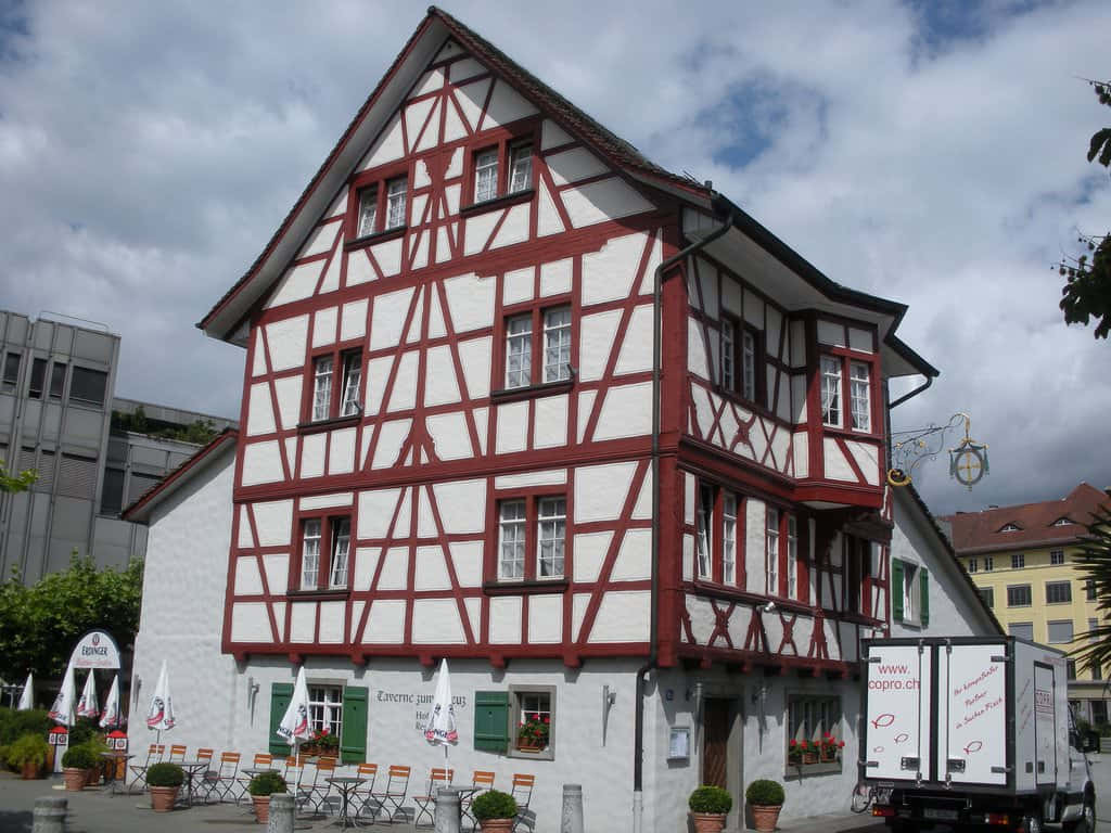 Traditional Half Timbered Building Winterthur Wallpaper