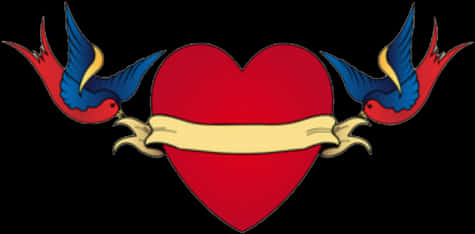 Traditional Heartand Swallow Tattoo Design PNG