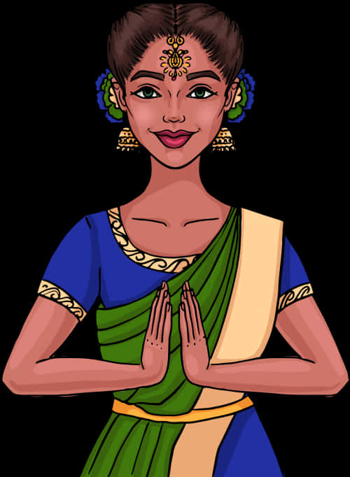 Download Traditional Indian Girl Greeting Anjali Mudra | Wallpapers.com