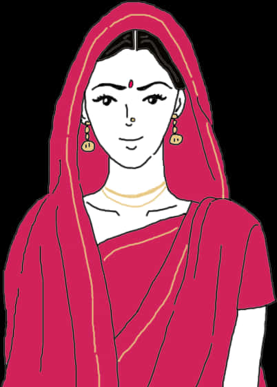 Traditional Indian Girl Illustration PNG