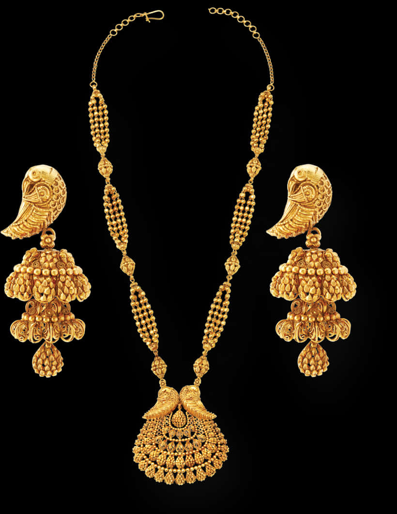 Traditional Indian Gold Jewelry Set PNG