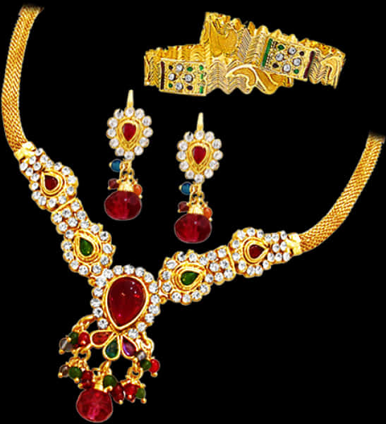 Traditional Indian Gold Jewelry Set PNG