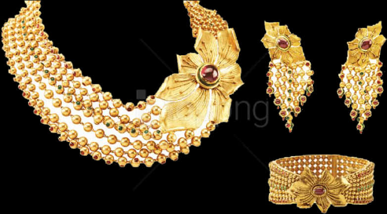 Traditional Indian Gold Jewelry Set PNG