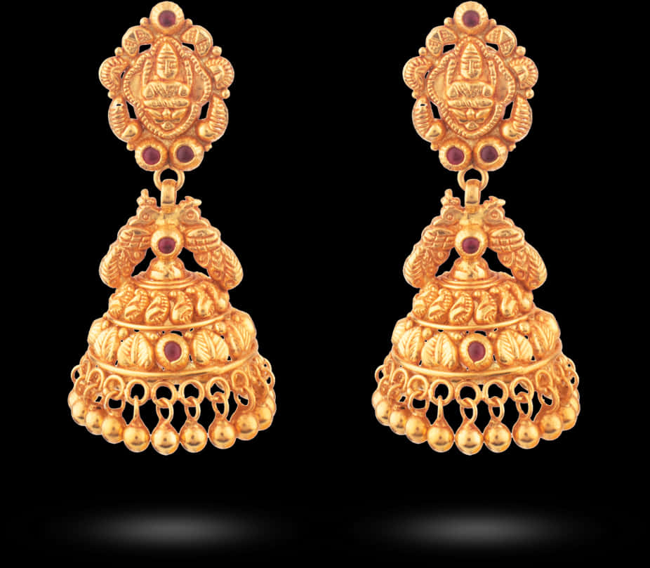 Traditional Indian Gold Jhumka Earrings PNG