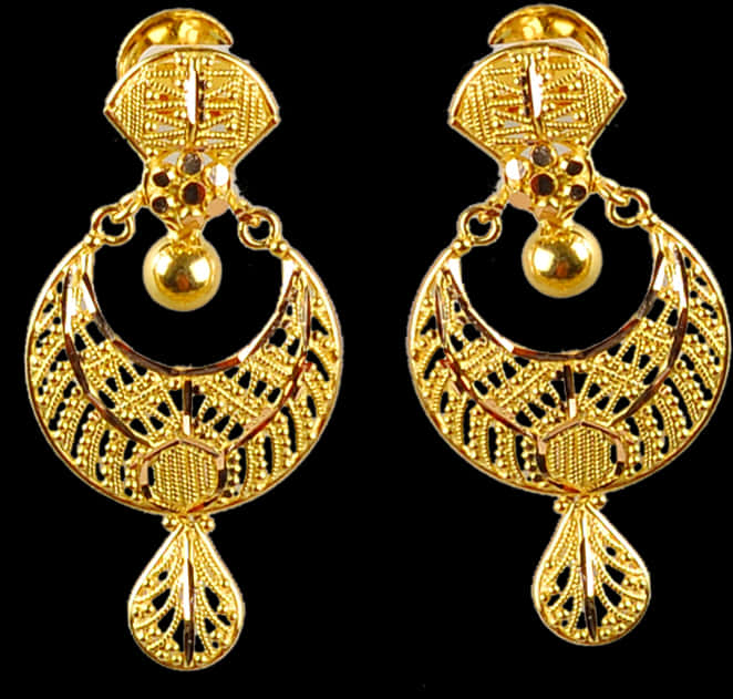 Traditional Indian Gold Jhumka Earrings PNG