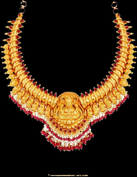 Traditional Indian Gold Necklace Design PNG