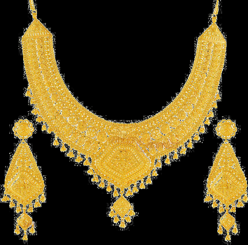 Traditional Indian Gold Necklace Set PNG