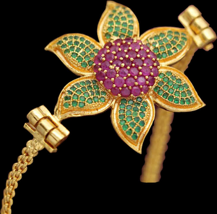 Traditional Indian Golden Floral Jewelry Piece PNG