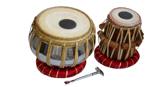 Traditional Indian Tabla Drumswith Tuning Hammer PNG