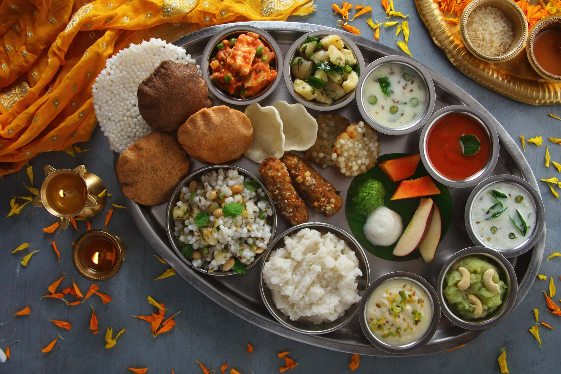 Traditional Indian Thali Assortment Wallpaper