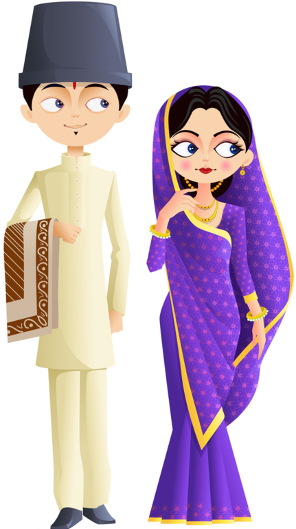 Traditional Indian Wedding Couple Cartoon PNG