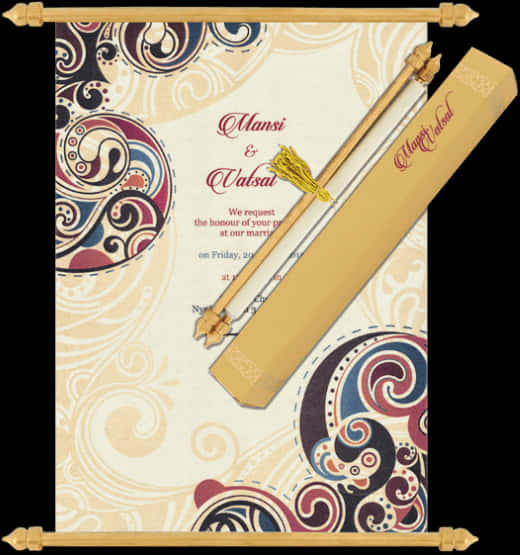 Traditional Indian Wedding Invitation Scroll PNG