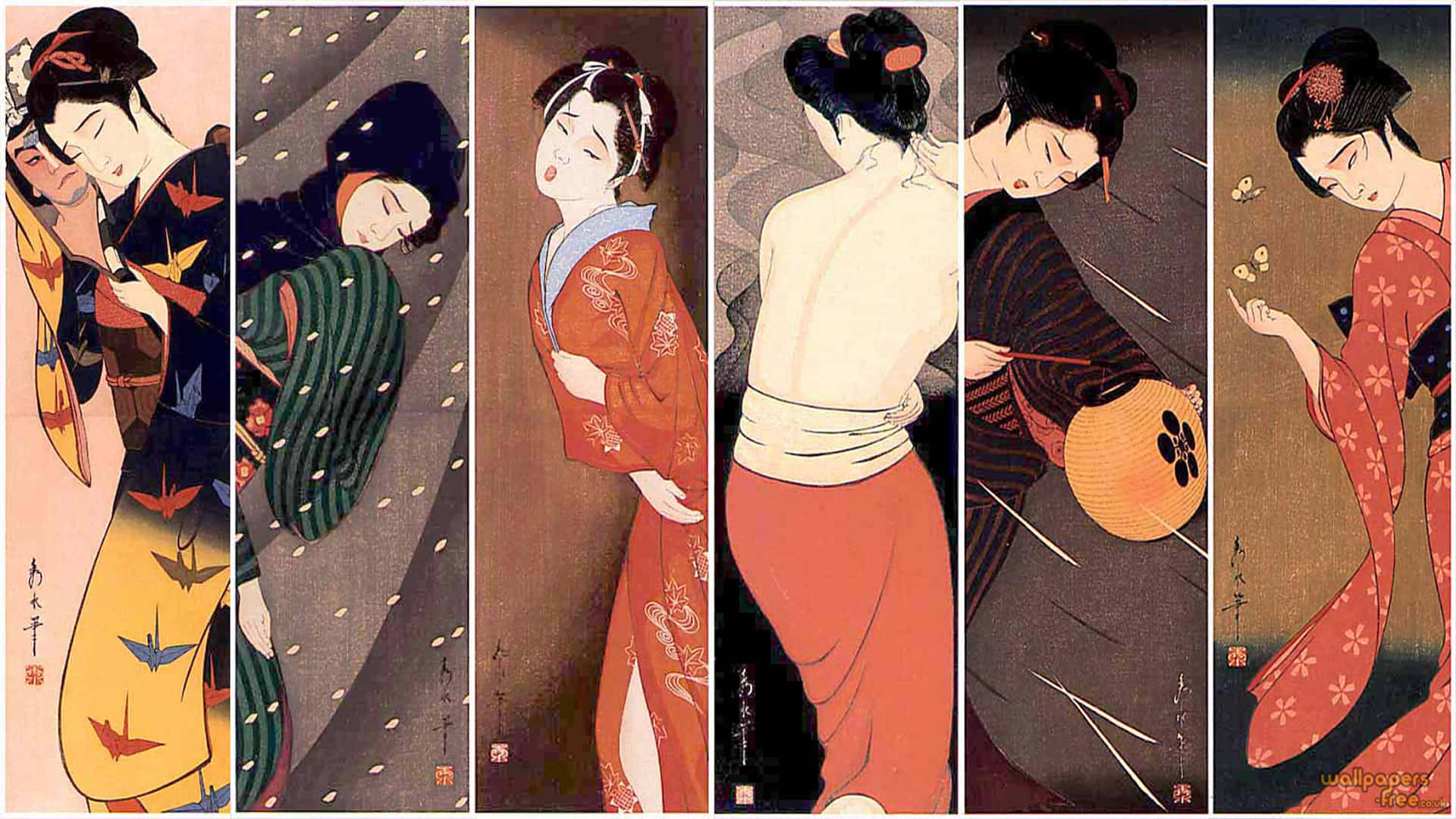 Geishas In Kimono By Yoshio Tsutsumi Wallpaper