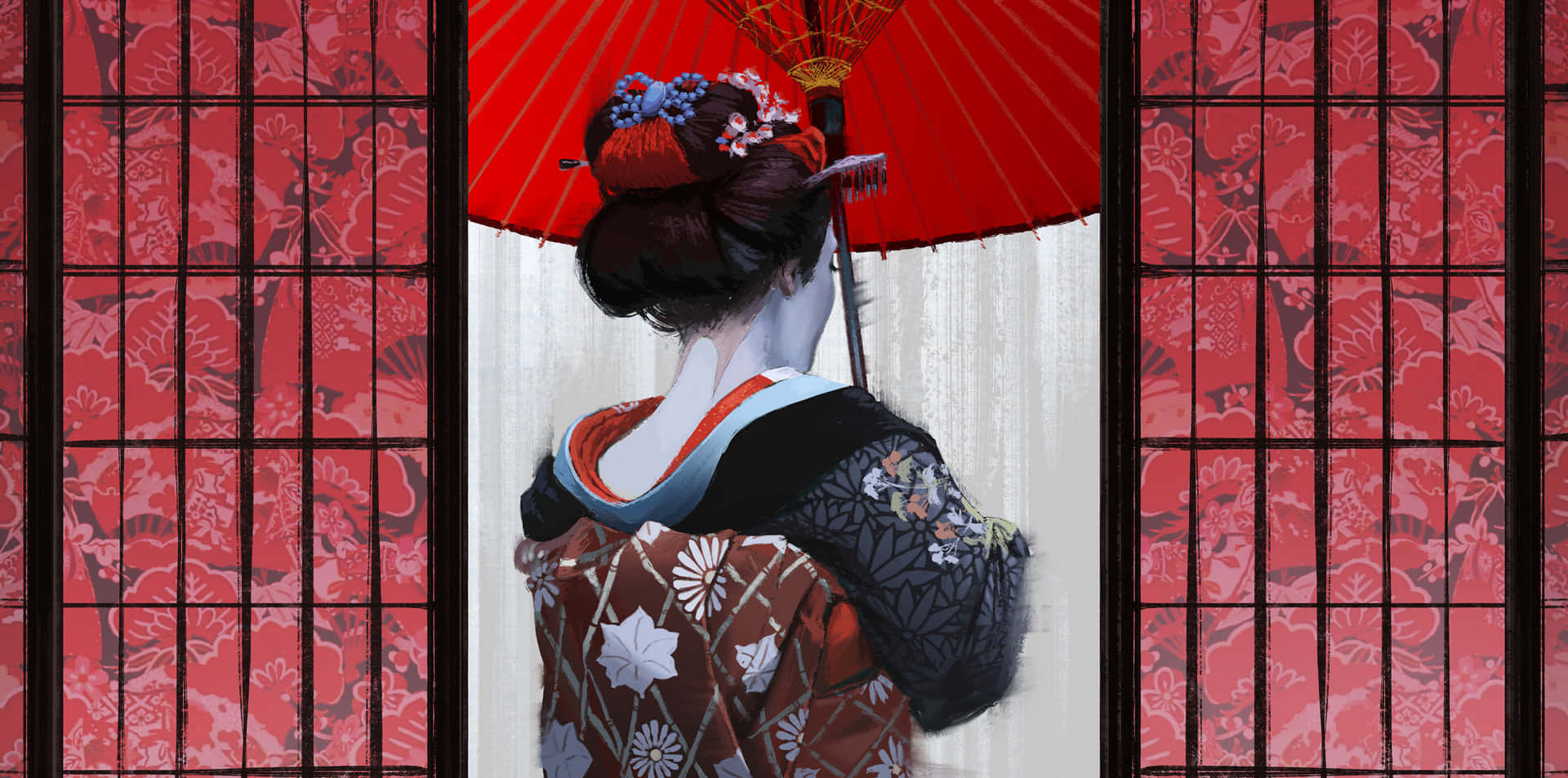 Ondasrojas Vibrantes En El Arte Japonés Tradicional. Fondo de pantalla