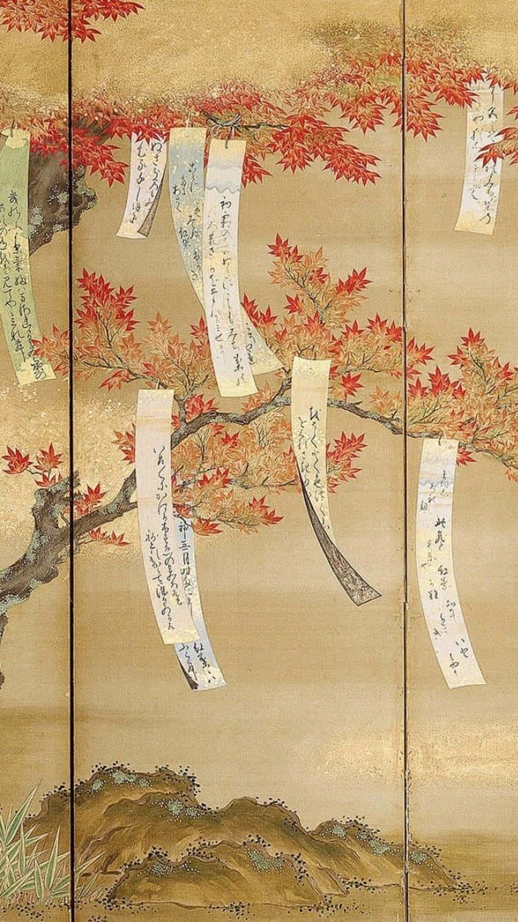 Traditional Japanese art, with its bright colors and intricate details Wallpaper