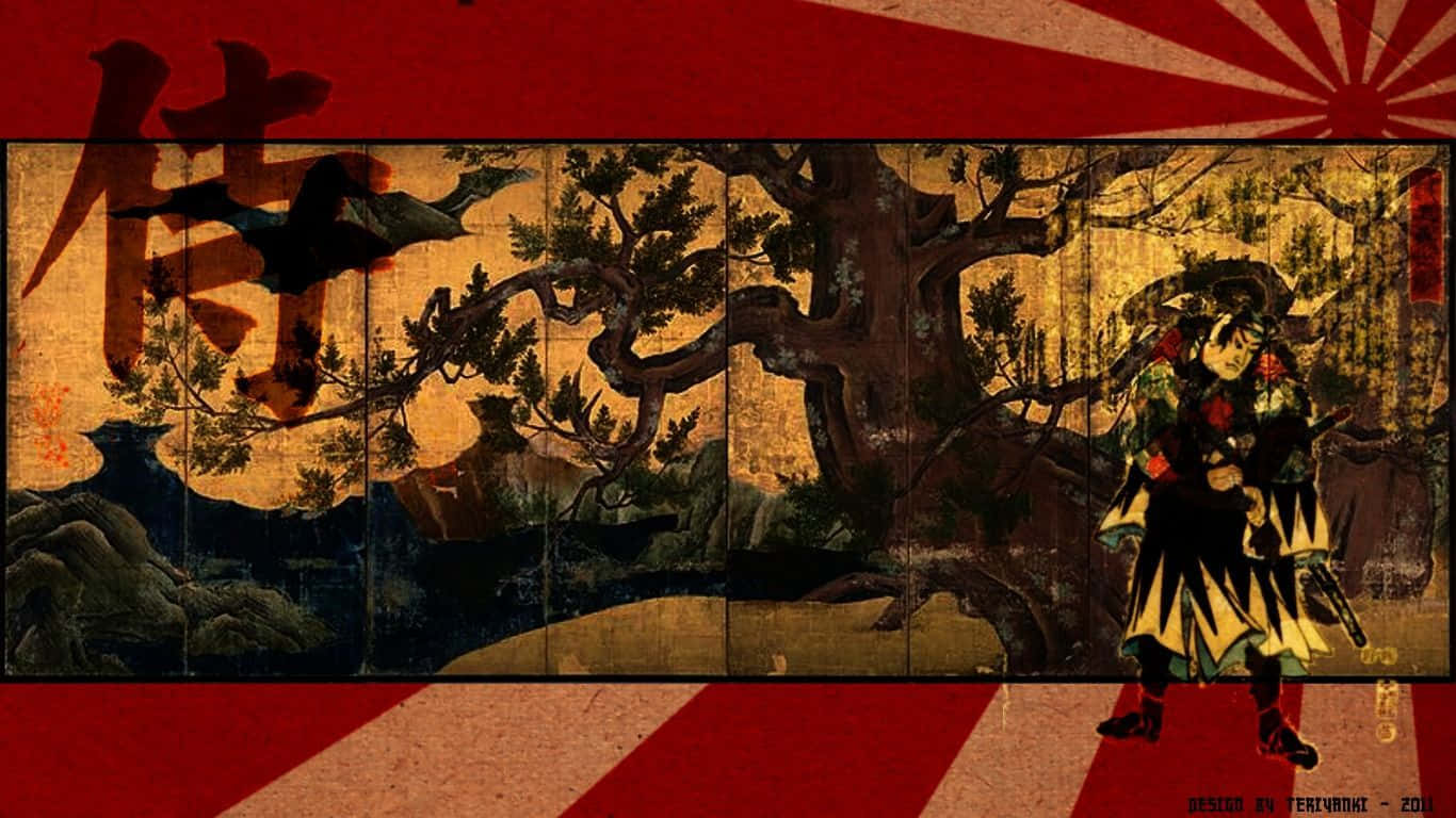 En monumentalt vægmaleri af traditionel japansk kunst Wallpaper