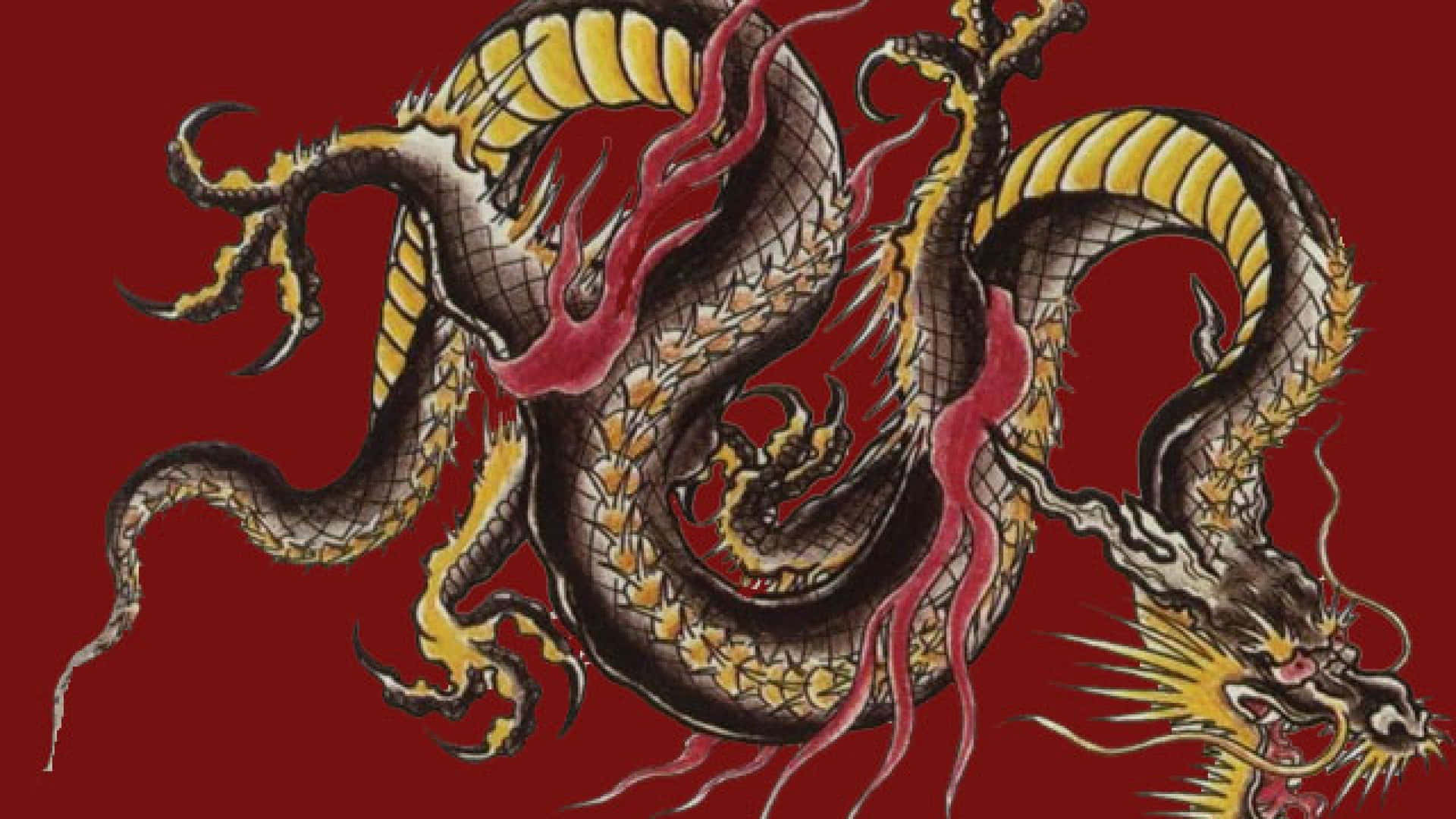 A Dragon On A Red Background Wallpaper