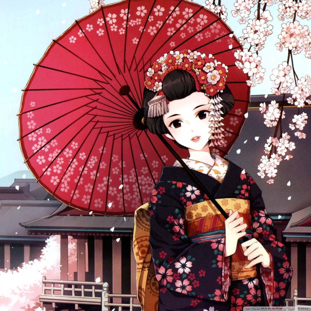 Traditional Japanese Beautywith Umbrella Wallpaper